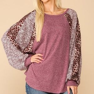Textured Dolman sleeve knit leopard top